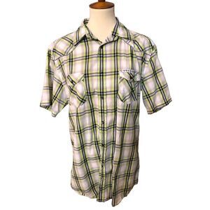 Bone Collector Pearl Snap Button Pocketed Plaid Shirt size L